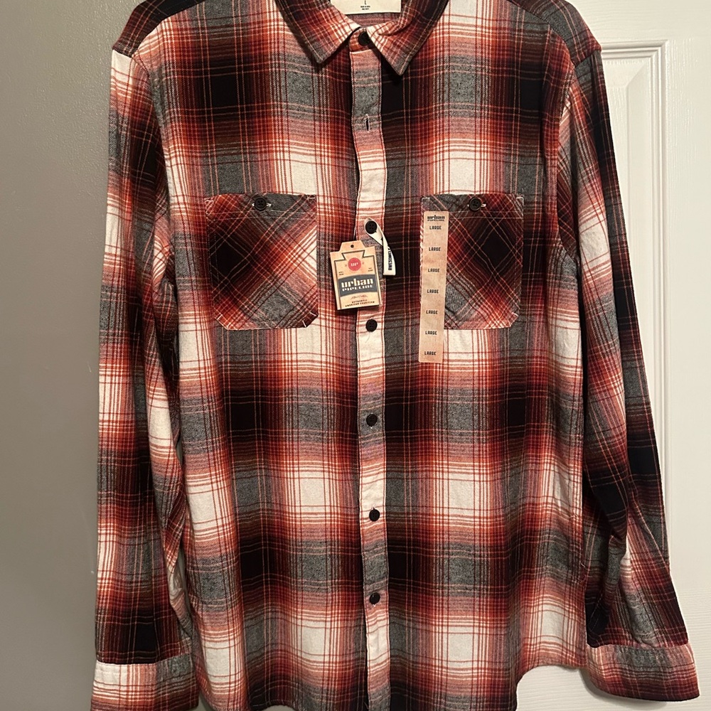 NWT Urban Pipeline Red and Black Plaid Button Down Shirt
